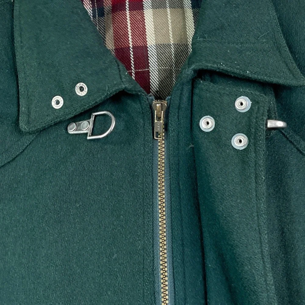 Vintage Wool Jacket Mens Large Green Lobster Clasp Quilted Lined Barn Coat